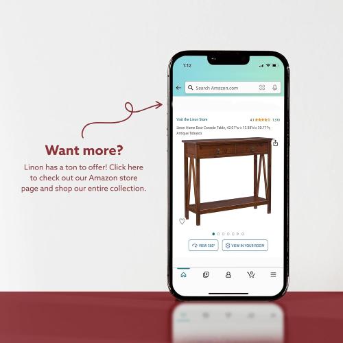 Linon Home Dcor Console Table, 42.01w x 13.98d x 30.71h, Antique Tobacco