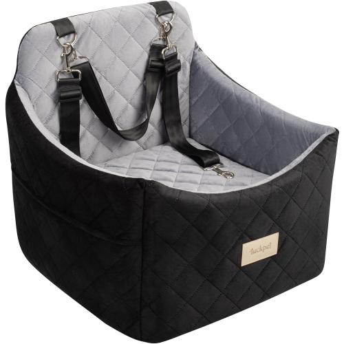 Dog Car Seat for Small/Medium Dogs up to 35 lbs, Memory Foam Booster Seat with Washable Cover, Storage Pockets & Safety Belts, Travel Pet Bed for Front & Back Seats