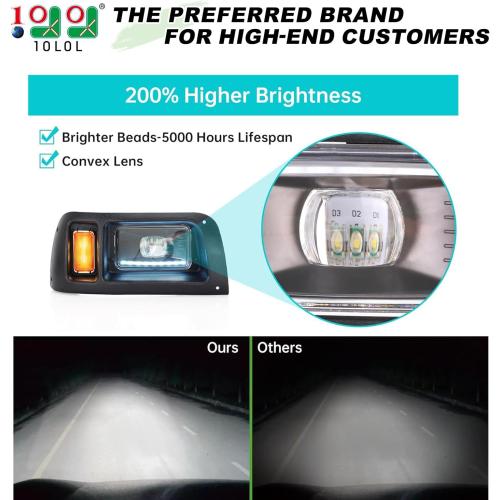 10L0L Deluxe Golf Cart Light Kit for Club Car DS 12V-60V, Full Headlight Taillight Kit with RGB Daytime Running Lamp Low High Beam Turn Signal Horn Brake Pad Hazard Blinker
