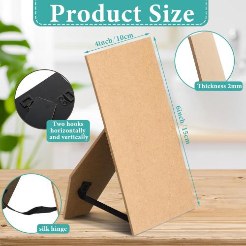 10 Pcs Black Easel Back for Picture Frame 4 x 6 inch DIY Picture Frame Backing Board with 2 Metal Hinged Hangers for Photo Tile Art Tabletop Wall Mounting, Vertical or Horizontal