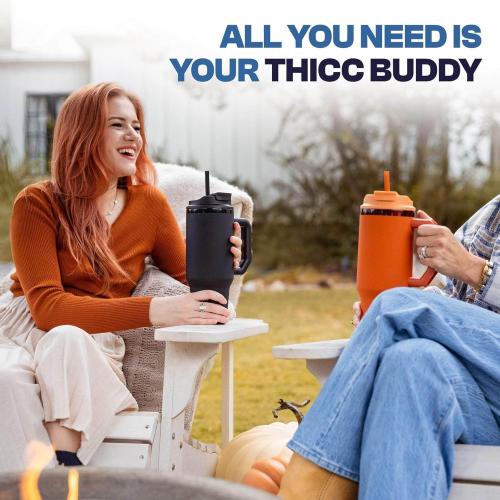Frost Buddy Thicc Buddy - 40 oz Stainless Steel Vacuum Insulated Tumbler with Lid and Straw for Water - Travel Mug Cupholder Friendly - Gifts for Women Men Him Her (Freedom)