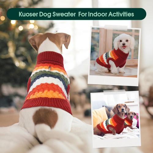 Kuoser Dog Sweater, Christmas Dog Sweaters for Extra Small Dogs Soft Warm Doggie Sweater Colorful Cable Knitted Vest, Pet Thermal Turtleneck Fall Winter Kniwear for Xmas Thanksgiving, Red XS