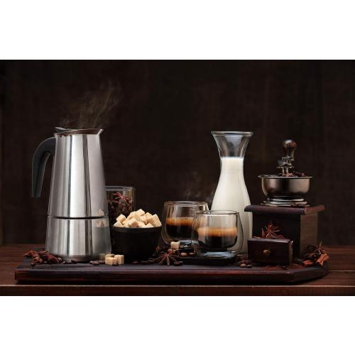 Mixpresso 9 Cup Greca Stovetop Espresso Pot 450ml/15oz, Moka Pot with Coffee Percolator Design, Stainless Steel Stove Top Coffee Maker for Camping or Home Use,Italian Stovetop Espresso Maker