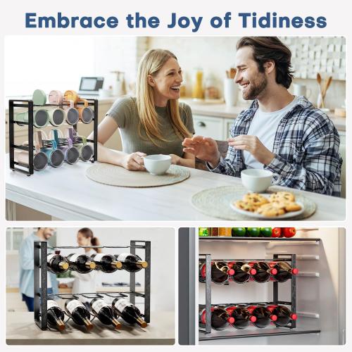 2-Tier Water Bottle Organizer for Cabinet - for Stanley 40 oz Tumbler, Anti-Rolling Cup Organizer for Kitchen Cabinets with Lid Storage, Water Bottle Holder for Cabinet Travel Mug Cup