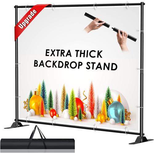 AKTOP 4x7-8x10 FT Extra Thick Backdrop Banner Stand, Heavy Duty Adjustable Step and Repeat Stand for Parties & Photography, Portable Trade Show Photo Booth Background with Carrying Bag