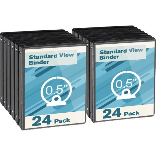 CIXILDTS 0.5-inch Round Ring Binder, Durable 1/2 3 Ring Binder Fit Letter Size Paper, Black, 24-Pack