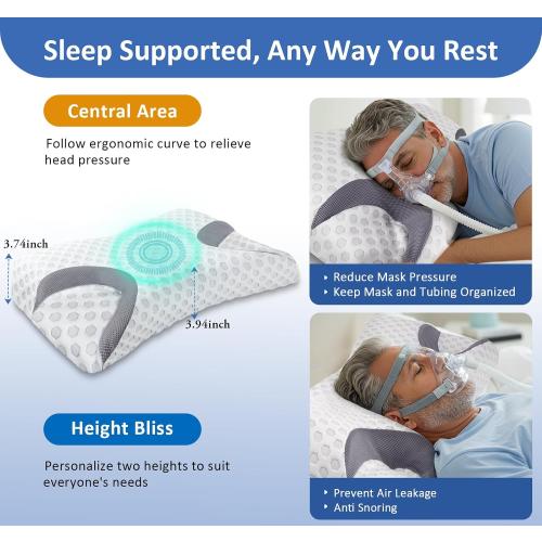 IKSTAR CPAP Pillow for Side Sleeper, Sleep Apnea Pillow for Sleeping, CPAP Nasal Pillows Suit for All CPAP Masks User, Cervical Memory Foam Neck Support Pillow Relief Neck Pain for Side Back Sleepers