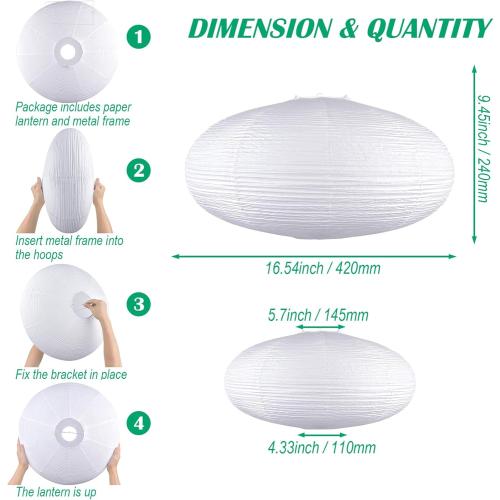 White Oval Paper Lanterns-16.54 Large Hanging Paper Lantern Lamp, Chinese/Japanese Paper Pendant Lampshade for Party Decoration, Wedding, Home Decor Ceiling Lampshade(1 Pack)