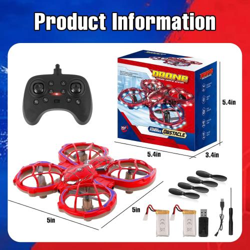 Drones for Kids 8-12: Spider Toy Stunt Drone With 5D Obstacle Avoidance, 3D Flip, Auto Hovering Indoor Drone, 2 Battery Kids RC Quadcopter With Led Lights RC Helicopter for Adults Kid