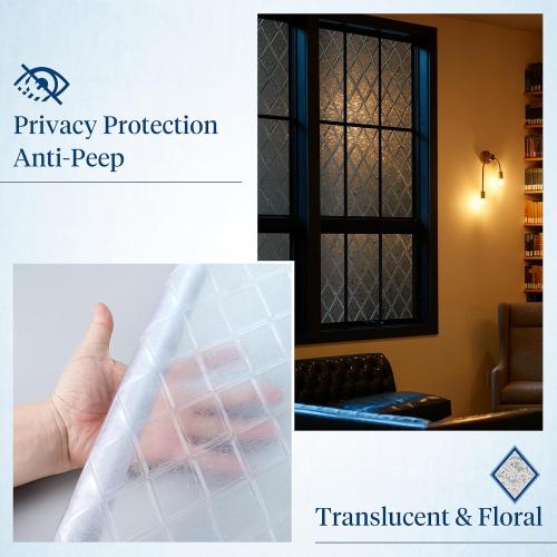 Haton Window Privacy Film, Decorative Frosted Film, Lattice 17.5 x 78.7