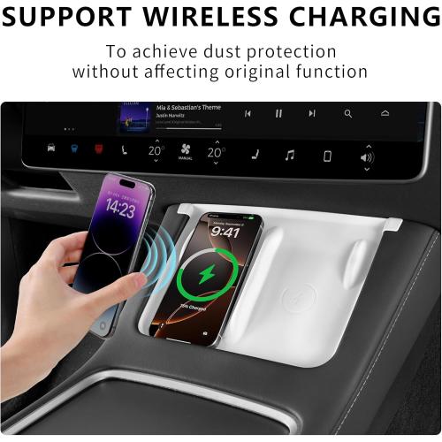 Temmis Center Console Wireless Charging Mat for Tesla Model 3 2021-2023 / Model Y 2021-2024, Anti-Slip Waterproof Silicone Phone Pad Cover for Model 3/Y (White)