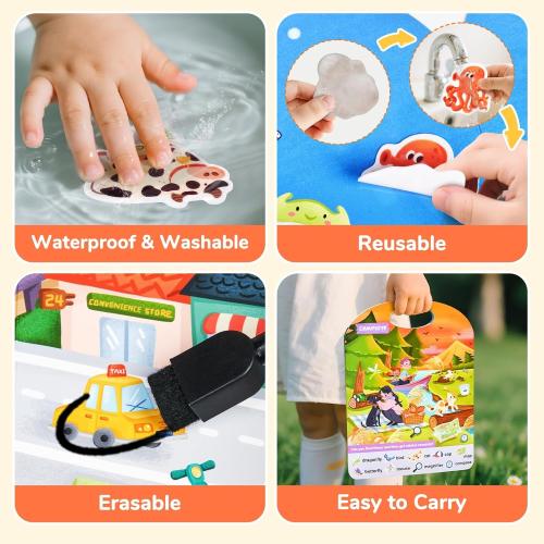 JoyCat Reusable Sticker Book Set (4-Pack), Kids Sticker Activity Books, 120  Jelly Stickers for Toddlers, Travel Toys for Car Airplane Road Trips, Preschool Educational Learning Gifts for Boys Girls