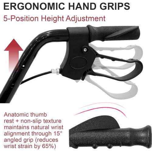 Lightweight Foldable Rollator Walkers with Seat for Seniors, 350 lb Capacity, 5-Position Adjustable Height, Premium Hybrid Rolling Walker - Aluminum and Carbon Steel (Red)