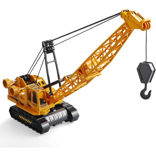 Metal ABS Crane Toy, Diecast Construction Vehicles Crane Model Car with Manual Lifting Button, Truck Building Toys for Kids Boys Ages 3-7, 8-12 Christmas and Birthday Gifts