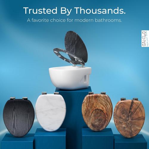 SANILO Wooden Toilet Seat with Soft Close [ELONGATED] - Decorative, Quiet & Slow Close Molded Wood Seat - With Strong Bumpers & Hinges - Adjustable Fit - Granite