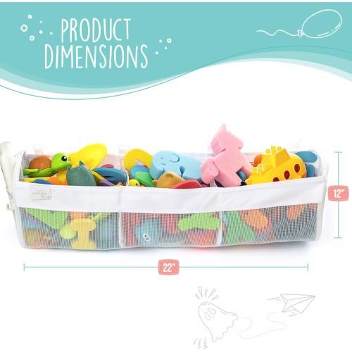 Comfylife Large Bath Toy Organizer – 3 Compartment Bath Toy Holder for Bathtub & Shower – Quick-Dry Mesh with 4 Strong Adhesive Hooks – Kids Toys Storage Net for Bathroom, shower & Tub