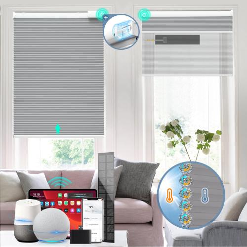 Motorized Cellular Shades with Remote Control, Blackout Electric Smart Blinds(Free Solar Panel) with Cordless, Windows Automatic Honeycomb Blinds, with Alexa Google, Grey, 33× 64