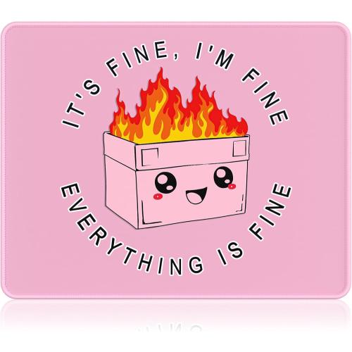 Auhoahsil Mouse Pad, 12 x 10 in Dumpster on Fire Computer Mouse Pad for Desk, Premium-Textured Non-Slip Rubber Stitched Edges Waterproof Square Mouse Mat for Gaming Work Wireless Mice, It's Fine