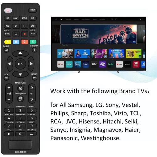 Universal TV Remote for Samsung, RCA, JVC, Magnavox, TCL, Philips, Sony, Panasonic, Toshiba, Hitachi, Vizio, Hisense, Seiki, Sanyo, Haier, LG, Insignia, Westinghouse Smart TV Remote Control