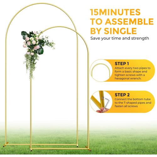 Metal Arch Backdrop Stand, 7.2FT 6FT Wedding Arch Frame, Gold Wedding Arch Backdrop Stand Set of 2, Balloon Arch Backdrop for Wedding Birthday Party Baby Shower Graduation Ceremony Decor