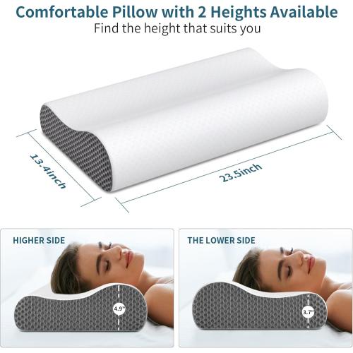 Cervical Neck Pillow for Pain Relief, Contour Memory Foam Pillows Ergonomic Pillow for Sleeping Bed Pillow Neck Support with Cooling Pillowcase Orthopedic Pillow for Side Back Sleepers