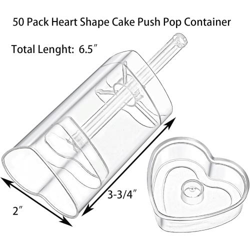 Jucoan 50 Pack Push Cake up Pop Containers with Lid, Mess-Free, Heart Shape