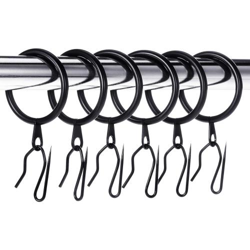 Hotop 30 Pcs Metal Curtain Rings with Hooks,Black,42 Mm