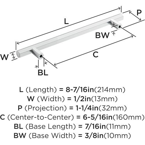 Amerock | Cabinet Pull | Polished Chrome | 6-5/16 inch (160 mm) Center-to-Center | Caliber | 1 Pack | Drawer Pull | Cabinet Handle | Cabinet Hardware