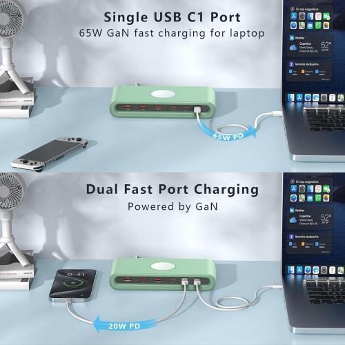 145W USB C Charging Station for Multiple Devices,6 Port USB C Hub Charger,Multi USB Charger Block for Laptop MacBook,HP,iPad,iPhone,Samsung,(Green, 145w)