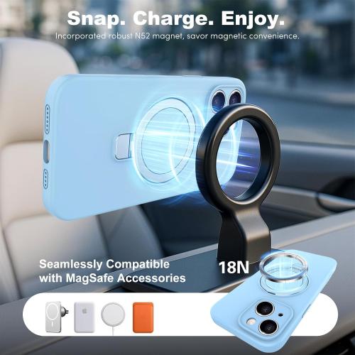 IYH for iPhone 15 Case, Magnetic Stand, Liquid Silicone(Light Blue) | [16FT Drop Protection] [Invisible Magnetic Stand] [MagSafe Compatible] [Liquid Silicone] [Slim Profile]