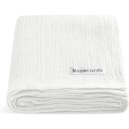 Muslin Swaddle Blankets for Baby, Unisex Baby Boys Girls Essentials, Large 47 x 47 inches, Boho Receiving Blankets Newborn Registry Must Haves (White, Simple)