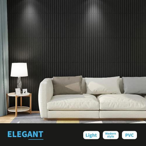 Art3d Slat Wall Panel, 3D Fluted Textured Panel 12-Tile 19.7 x 19.7in. - Cover 32 Sq.Ft., Black