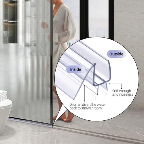POZIA Shower Door Bottom Seal Frameless Glass Shower Door Seal Strip Clear Vinyl Durable Stop Shower Leaks and Create a Water Barrier Ultra Clear (1PACK-1/2in)