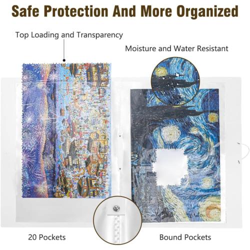 Callroon Extra Large Puzzle Storage Holder 20 HD Pockets, Can Hold 500-1000Pcs Puzzle Organizer, Best Diamond Painting Storage, Halloween Puzzles Saver, Puzzle Accessories Gift