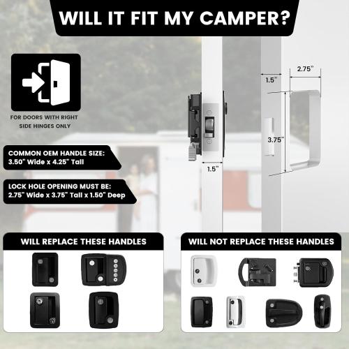 RV Door Lock Replacement with Paddle Latch, Black RV Door Handle Lock for Travel Trailers and Campers(Includes Same Key)