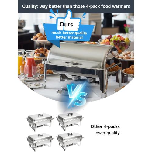 13QT Roll Top Chafing Dishes for Buffet: Stainless steel Chafing Dish Set | Chafers and Buffet Warmers Sets for Parties, Birthday, Wedding, Gathering-1 Full & 2 Half & 3 1/3 Size Food Pan & 1 Water Pan