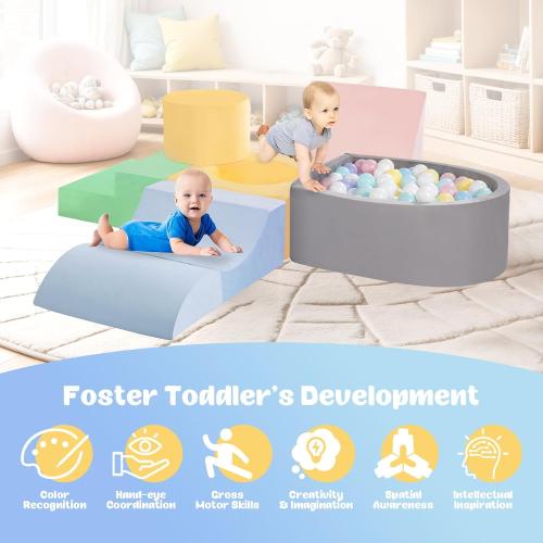 Toddler Climbing Toys Indoor, Baby Foam Climbing Blocks with Ball Pit for 1-3 Years Old, 6-Piece Soft Play Set Climbing Blocks, Climb Crawl Activity Play, Birthday (Balls not Included)