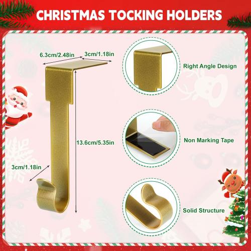 Gold Stocking Holdears for Mantle Set of 4, Christmas Stocking Holders, Stocking Hangers Hooks for Mantle for Christmas Ornaments for Counter Tables, Fireplace Mantle Decoration