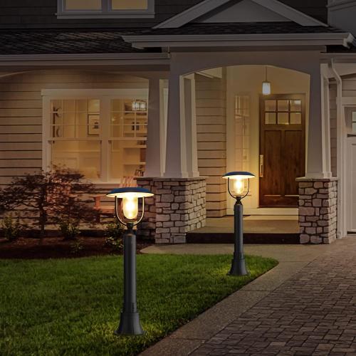 LUTEC Solar Lamp Post Light Outdoor, Dusk to Dawn Exterior Pole Lights Head for Pier and Pole Mount, Waterproof Black Solar Post Fixture for Garden, Patio, Pathway