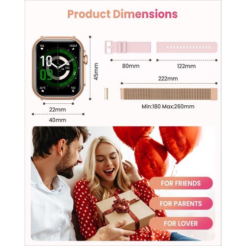 Smart Watch for Women Men Fitness: Smart Watch for iPhone&Android Bluetooth Call with SpO2 Sleep Heart Rate Monitor,IP68,Fitness Tracker with 120 Sport,Reloj Inteligente 30 Day Battery Life, 2 Bands