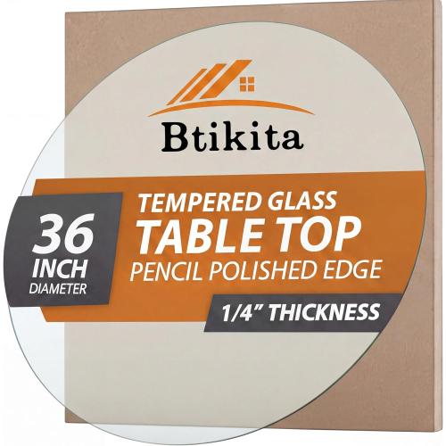 36 Tempered Glass Table Top Round Transparent Table Surface 1/4'' Thick Pencil Polished Edge Multipurpose for Dining, Coffee, Restaurant and End Table (36 inch)