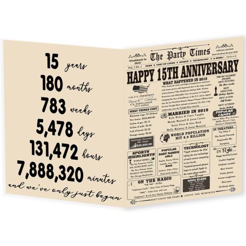 YiKaLus Big 15th Anniversary Card for Him Her, Happy 15 Year Wedding Anniversary Decoration Gift for Women Men, 15th Aday Gifts Card for Boyfriend Girlfriend