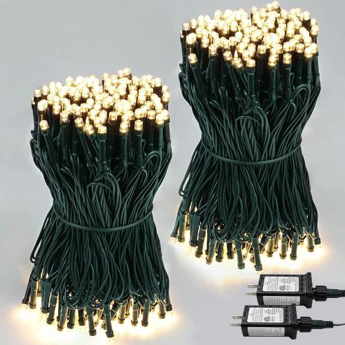 2-Pack 66FT 200 LED Christmas Lights, 13 Modes Extendable Christmas Tree Lights with Timer & Memory, Waterproof Twinkle Fairy Lights Green Wire Outdoor String Lights Indoor for Xmas Tree (Warm White)