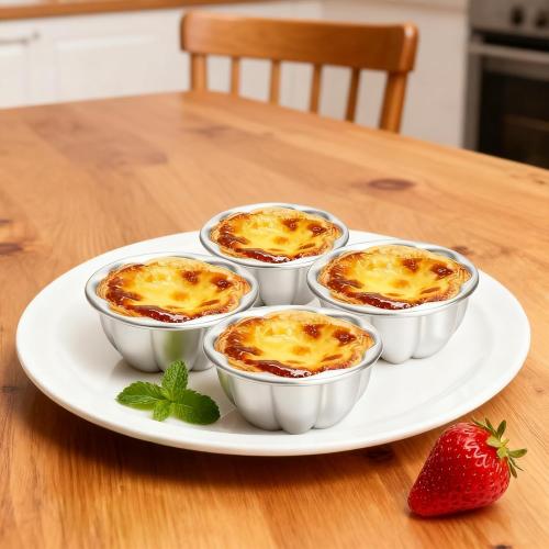 12 Pack Egg Tart Molds, Aluminum Alloy Pudding Jelly Molds, Reusable Cake Tartlets, Cupcake and Muffin Cups for Baking, Flower Shape, Non-sticky