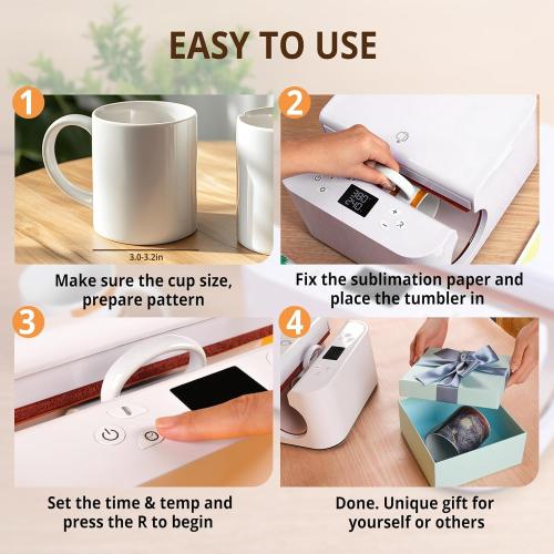 HTVRONT Auto Tumbler Heat Press Machine - Mug Heat Press Heat Up Fast & Even, Professional Tumbler Press High-Security for 2.95-3.18 Sublimation Tumblers, Cups, Glasses and Mugs, White