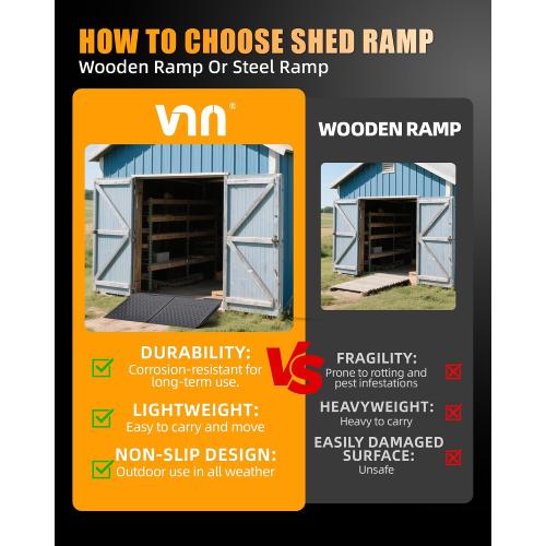 VNN 29 x 48 Shed Ramp for Riding Mower - 1500 LB Capacity Shed Ramps, Anti-Slip Punch Plate Ramp for ATV, Motorcycles, Garages & Barns (2PC, Black, Alloy)