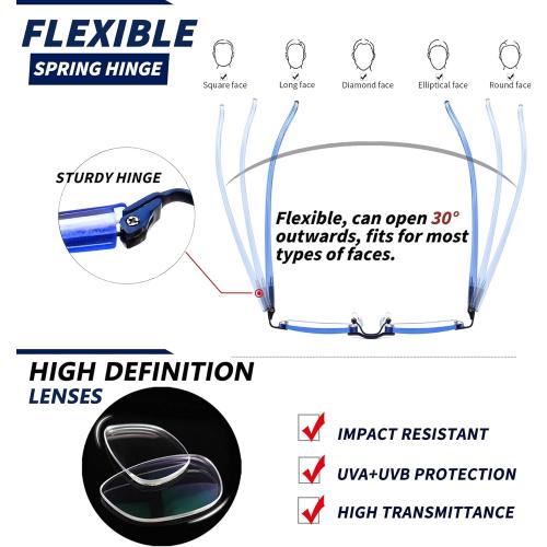 JJWELL 3 Pack Blue Light Blocking Reading Glasses for Women, Anti Eyestrain/Computer Glare UV 400 Filter Readers with Spring Hinge, Lightweight Rimless Tinted Metal Blue Rays Eyeglasses (3.00)