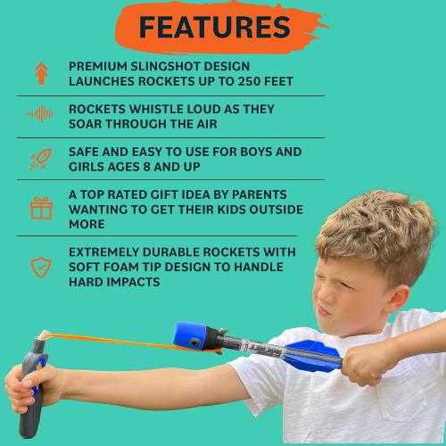 Toy Rocket Launcher for Kids: Best Outdoor Toys Slingshot Rockets Launchers Air Foam Rockets Games for Boys & Girls All Ages. Party Favor Easter Basket Stuffers & Great Gifts for Ages 8 9 10 11 12