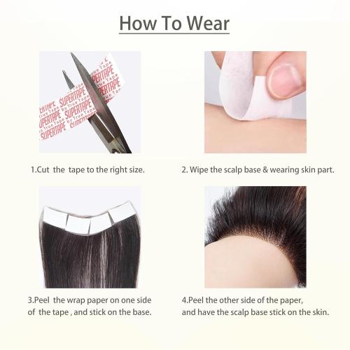 Frontal Hairpiece for Women Natural Black Hair Extension Hairline Loss Straight Tape in Human Hair Toppers Replacement Toupee (0.78x6.3, 6, Natural Black)