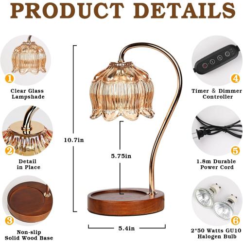 Funistree Flower Candle Warmer Lamp with Timer, Dimmable Candle Lamp Warmer, Mothers Day Birthday Gifts for Women Her Mom, House Warming for New Home Decor, Lotus Wax Warmer for Yankee Candles